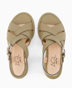 Agl Sandaal Zonder Hak Alison Multi Khaki*Dames Sandalen