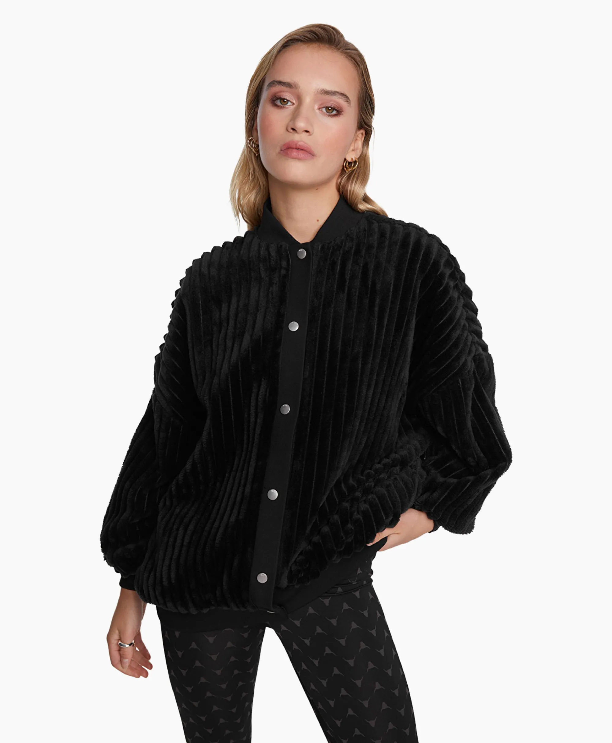 Alix The Label Jack Woven Rib Fur Bomber Zwart*Dames Jassen