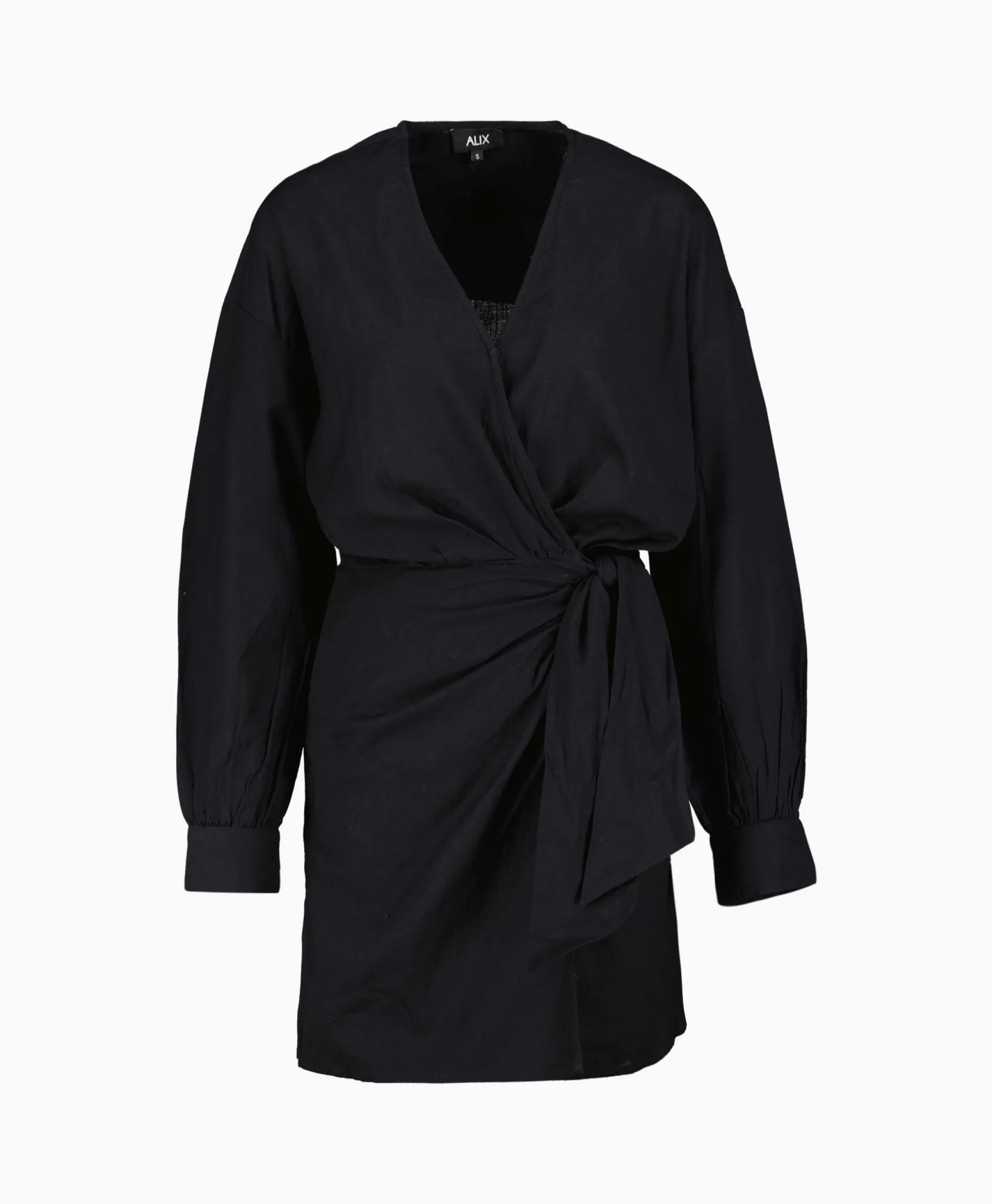 Alix The Label Jurk Ladies Woven Linen Look Wrap Dress Zwart*Dames Bruiloftskleding