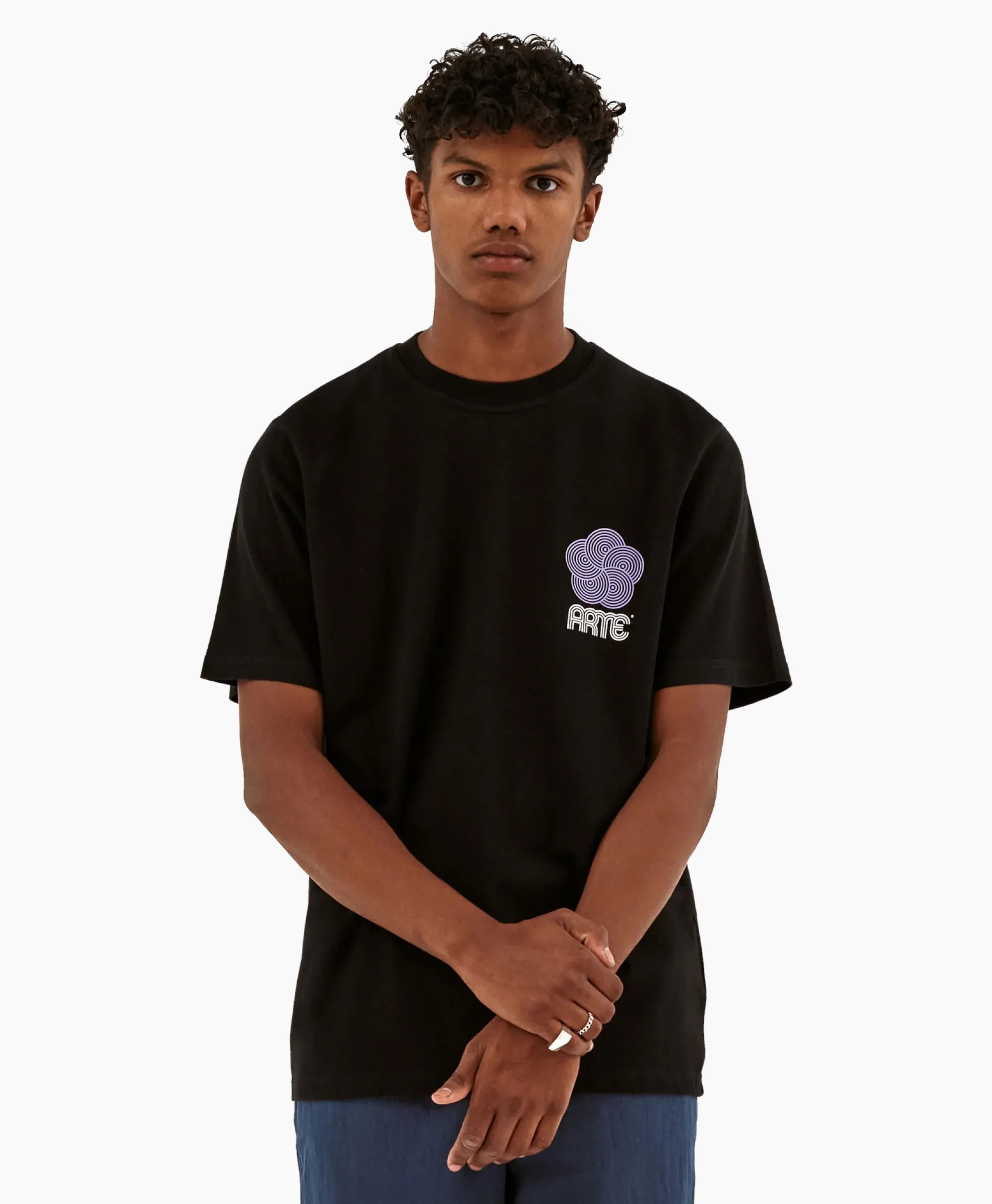 Arte Antwerp T-Shirt Korte Mouw Circle Flower Back Front Print Zwart*Heren T-Shirts