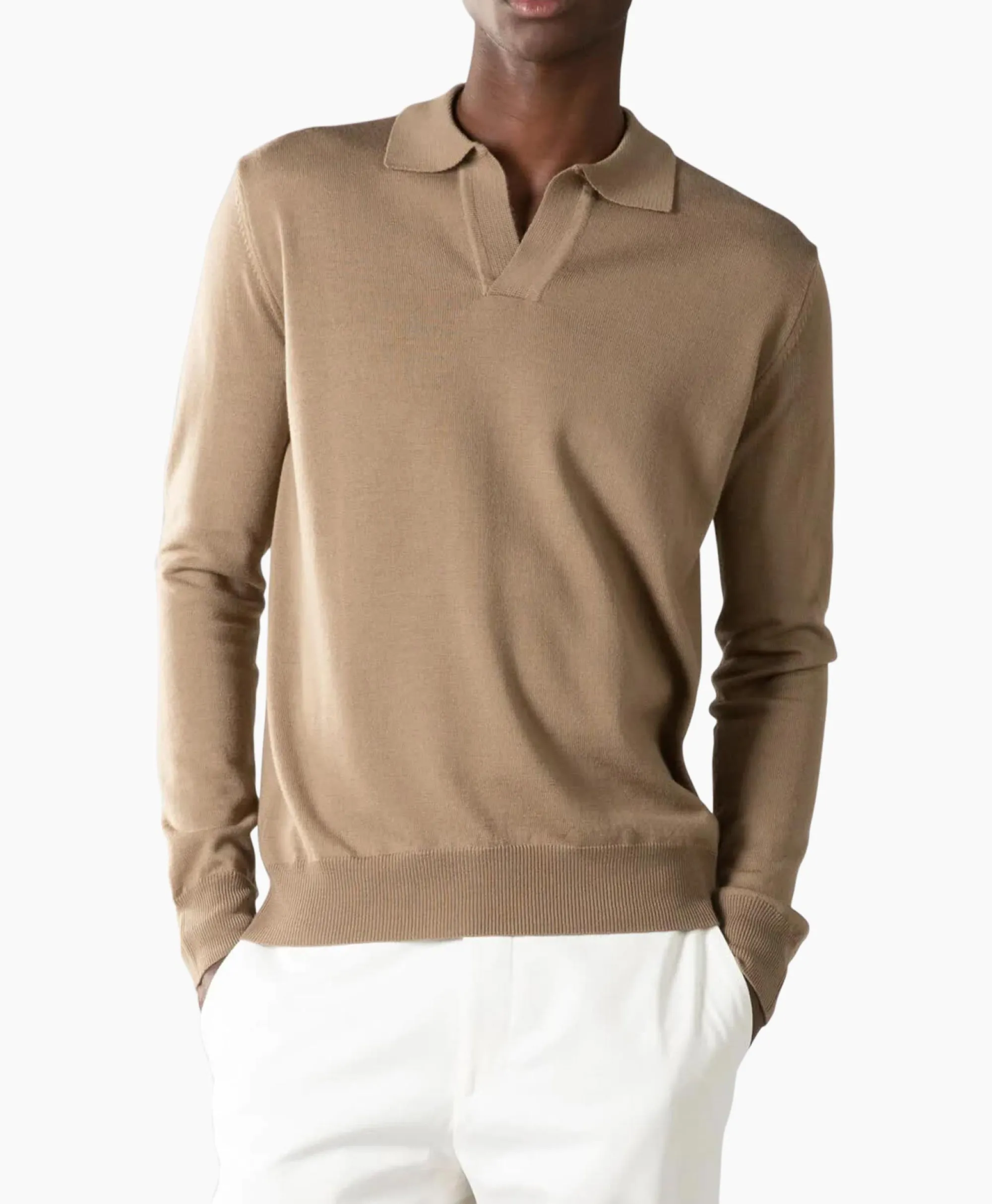Aurelien Pullover Buttonless Polo L Taupe*Heren Truien