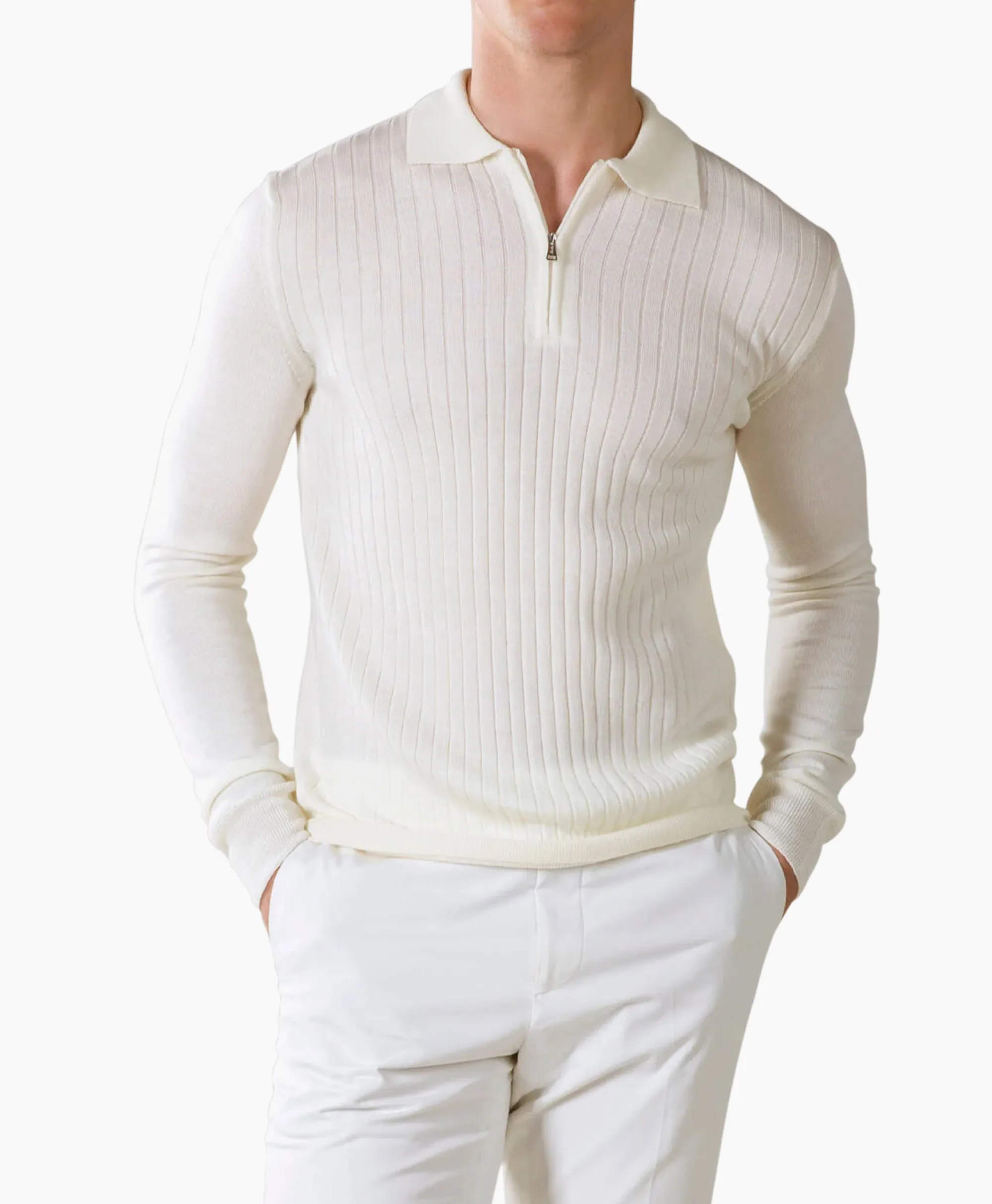 Aurelien Pullover Rib Zip Polos Ls Ivoor / Naturel*Heren Truien