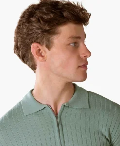 Aurelien Pullover Rib Zip Polos Ls Licht Groen*Heren Truien
