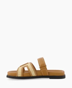 Bibi Lou Sandaal Zonder Hak Leather And Rafia Licht Bruin*Dames Sandalen