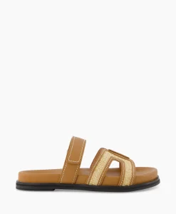 Bibi Lou Sandaal Zonder Hak Leather And Rafia Licht Bruin*Dames Sandalen