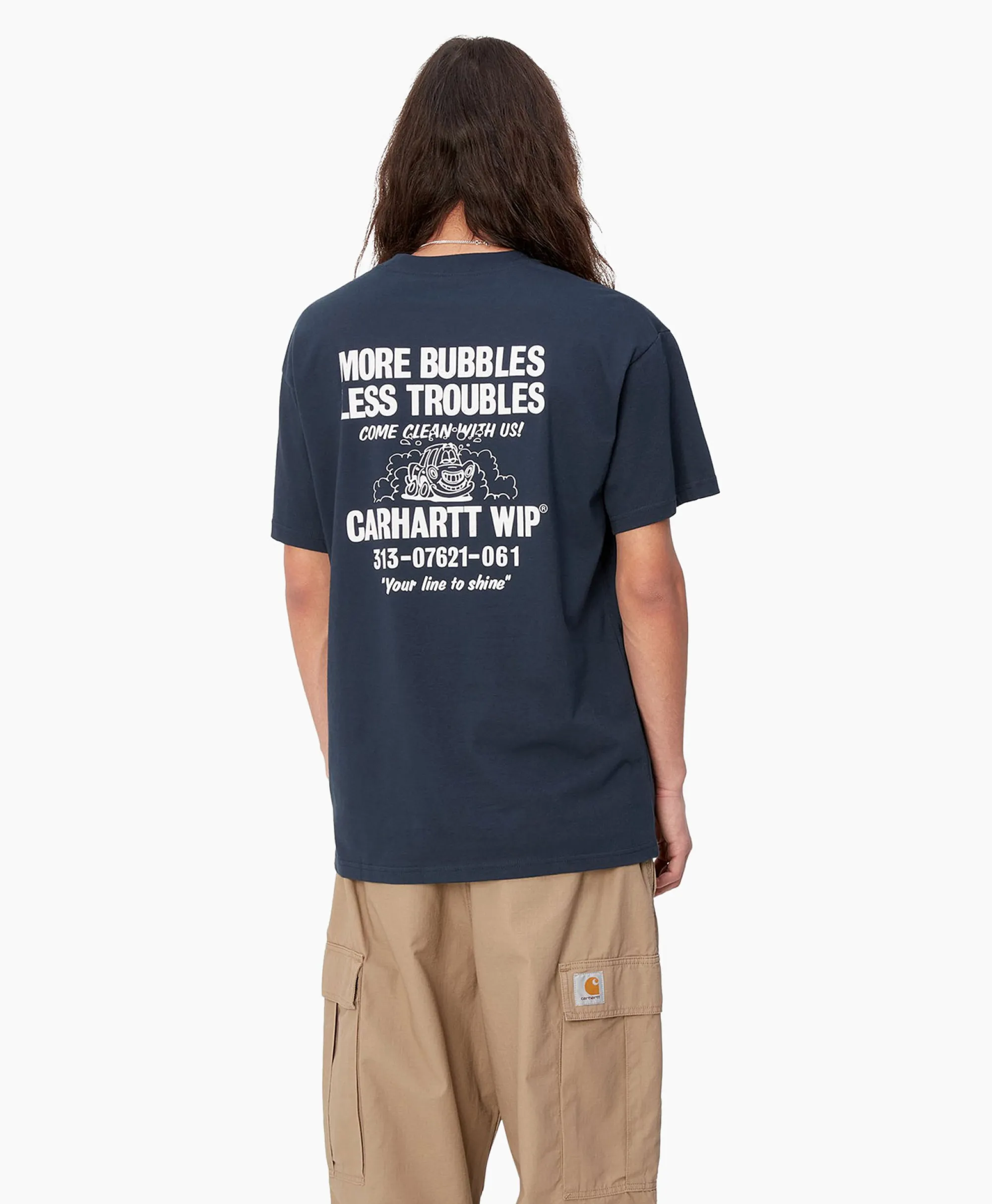 Carhartt Wip T-Shirt Korte Mouw S/S Less Troubles Blauw*Heren T-Shirts