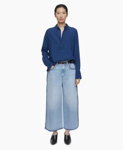 Closed Blouse Open Neck Blauw*Dames Blouses