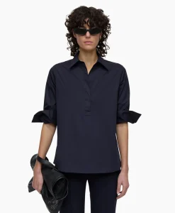 Closed Blouse Open Neck Tunic Donker Blauw*Dames Blouses