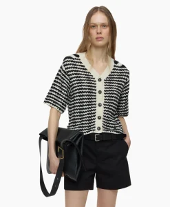 Closed Vest V Short Sleeve Zwart*Dames Vesten