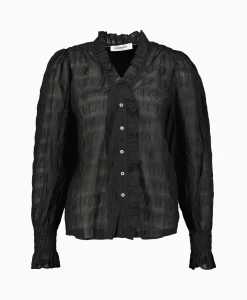 Co'couture Co'Couture T-Shirt Korte Mouw Structurecc Line Frill Zwart*Dames Blouses