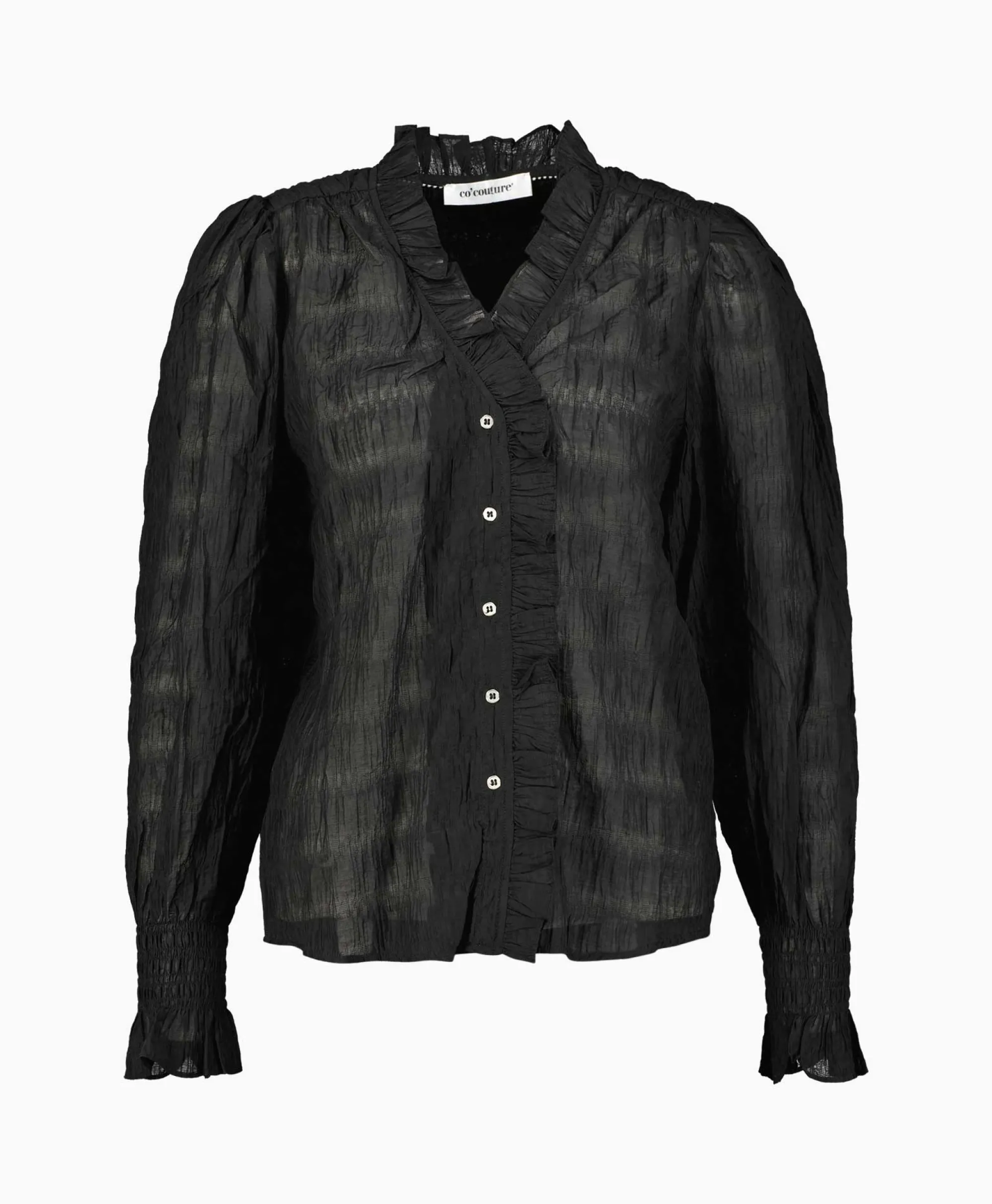 Co'couture Co'Couture T-Shirt Korte Mouw Structurecc Line Frill Zwart*Dames Blouses