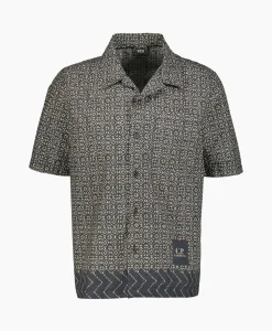 Cp Company Overhemd Popeline Baja Print Zwart*Heren Overhemden