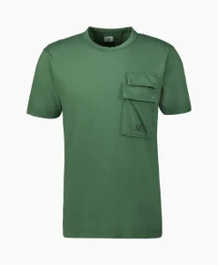 Cp Company T-Shirt Korte Mouw Jersey Flap Pocket Groen*Heren T-Shirts