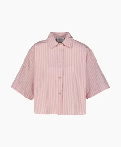 Forte_forte Blouse Chic Striped Taffetas Half Sleeves Boxy Rose*Dames Blouses