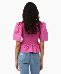 Ganni Blouse Cotton Poplin Open-Neck Smock Pink*Dames Blouses