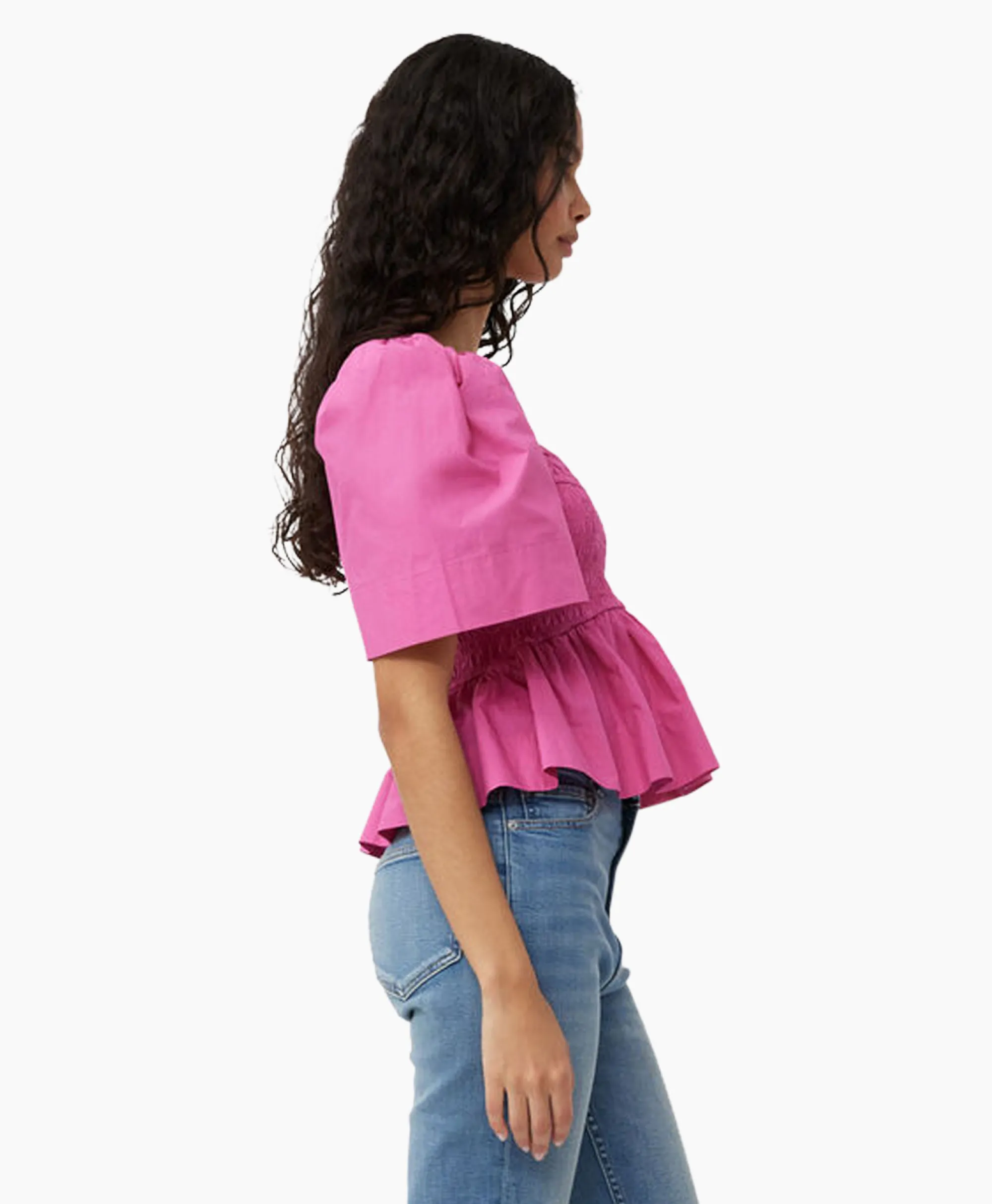 Ganni Blouse Cotton Poplin Open-Neck Smock Pink*Dames Blouses