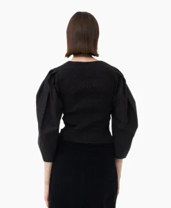 Ganni Blouse Cotton Poplin Smock Zwart*Dames Blouses