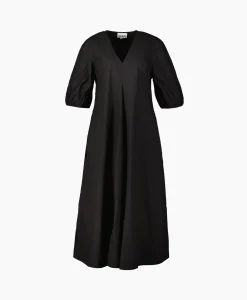 Ganni Maxi Jurk Cotton Poplin V-Neck Long Zwart*Dames Jurken