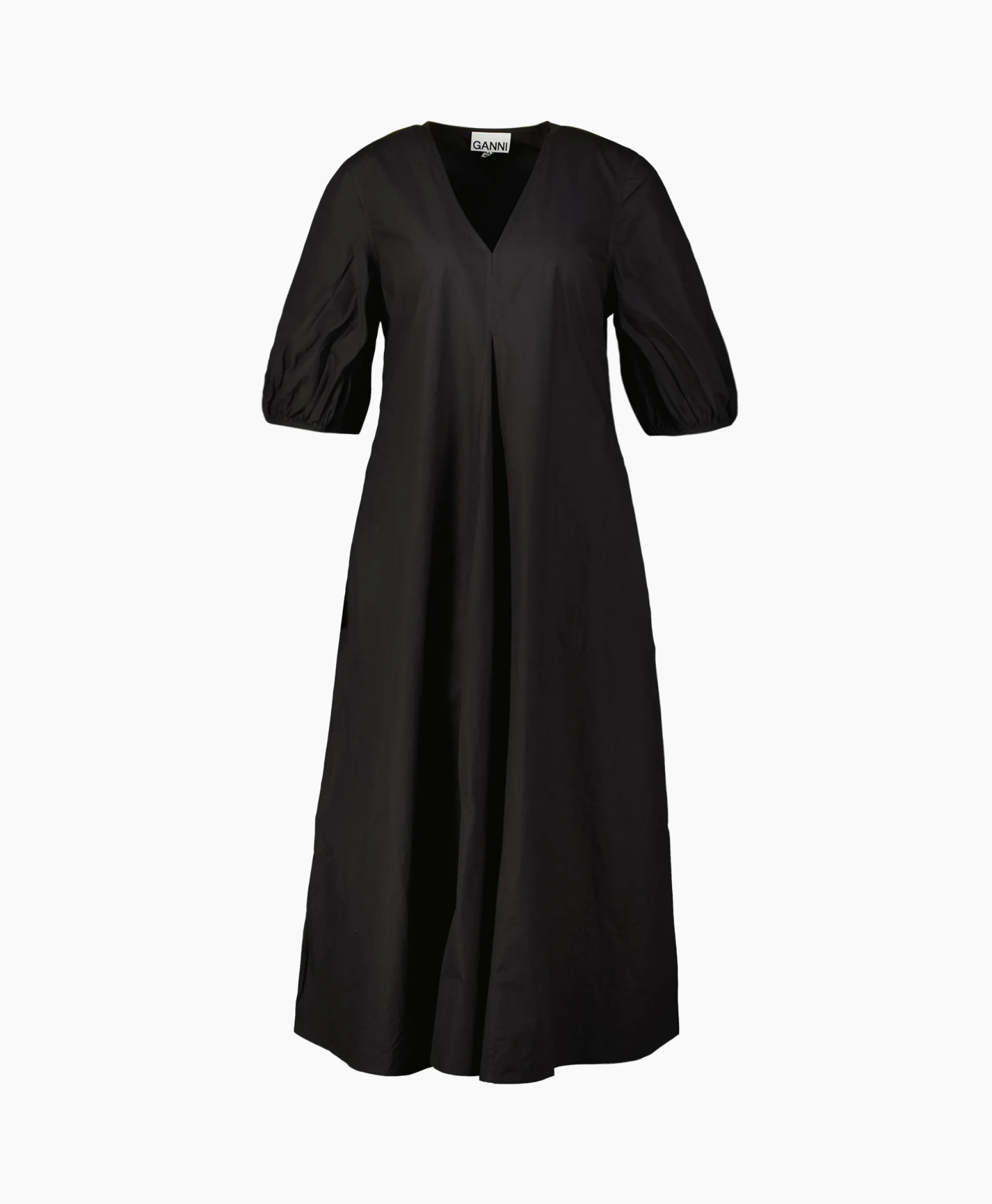 Ganni Maxi Jurk Cotton Poplin V-Neck Long Zwart*Dames Jurken