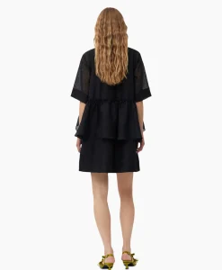 Ganni Mini Jurk Crinkled Georgette Flounce Zwart*Dames Jurken