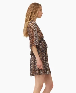 Ganni Mini Jurk Pleated Georgette V-Neck Flounce Bruin*Dames Jurken