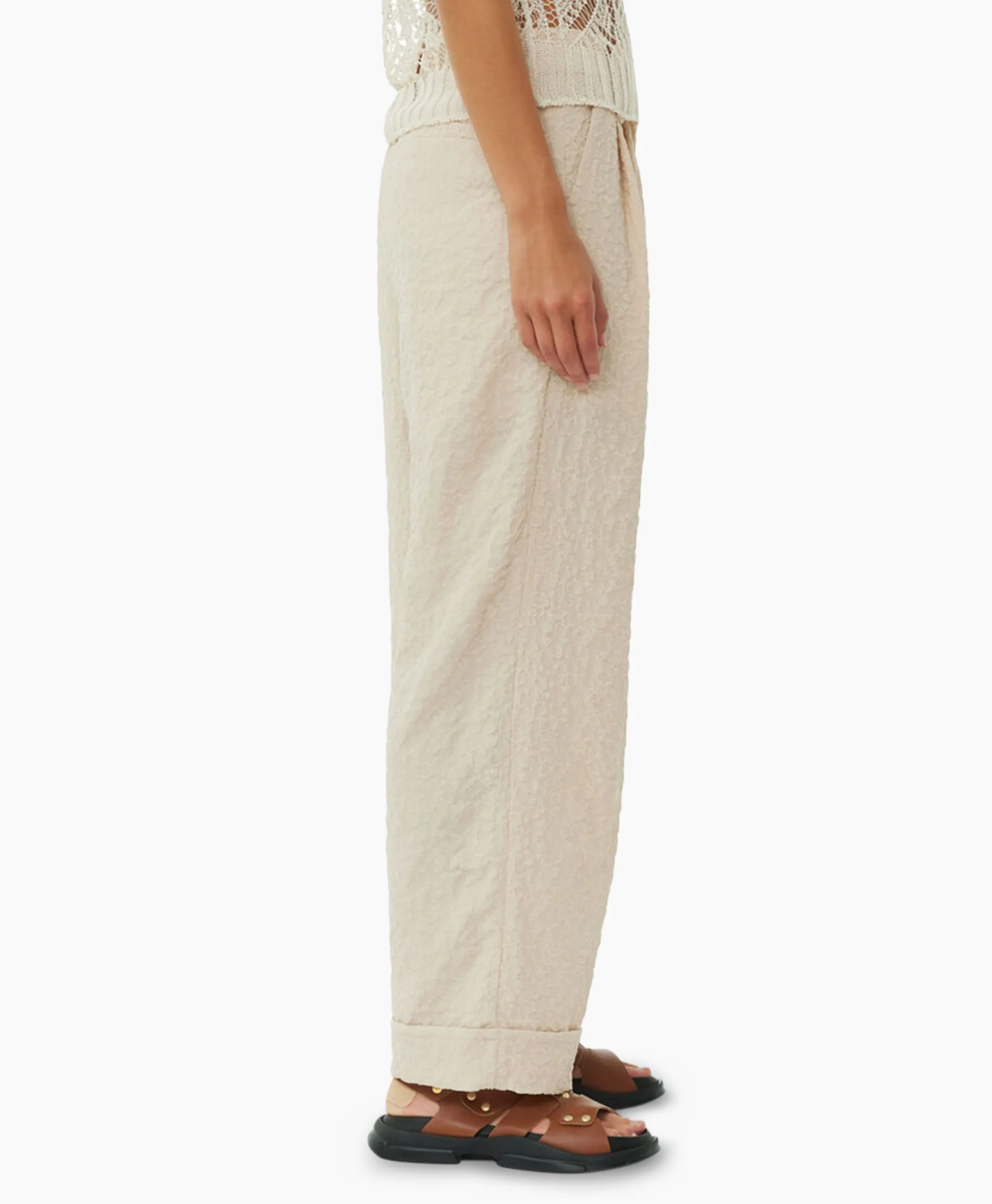 Ganni Pantalon Textured Suiting Mid Waist Beige*Dames Broeken
