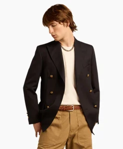 Golden Goose Blazer Golden M's Double Breasted Gabardine Wool Donker Blauw*Heren Colberts
