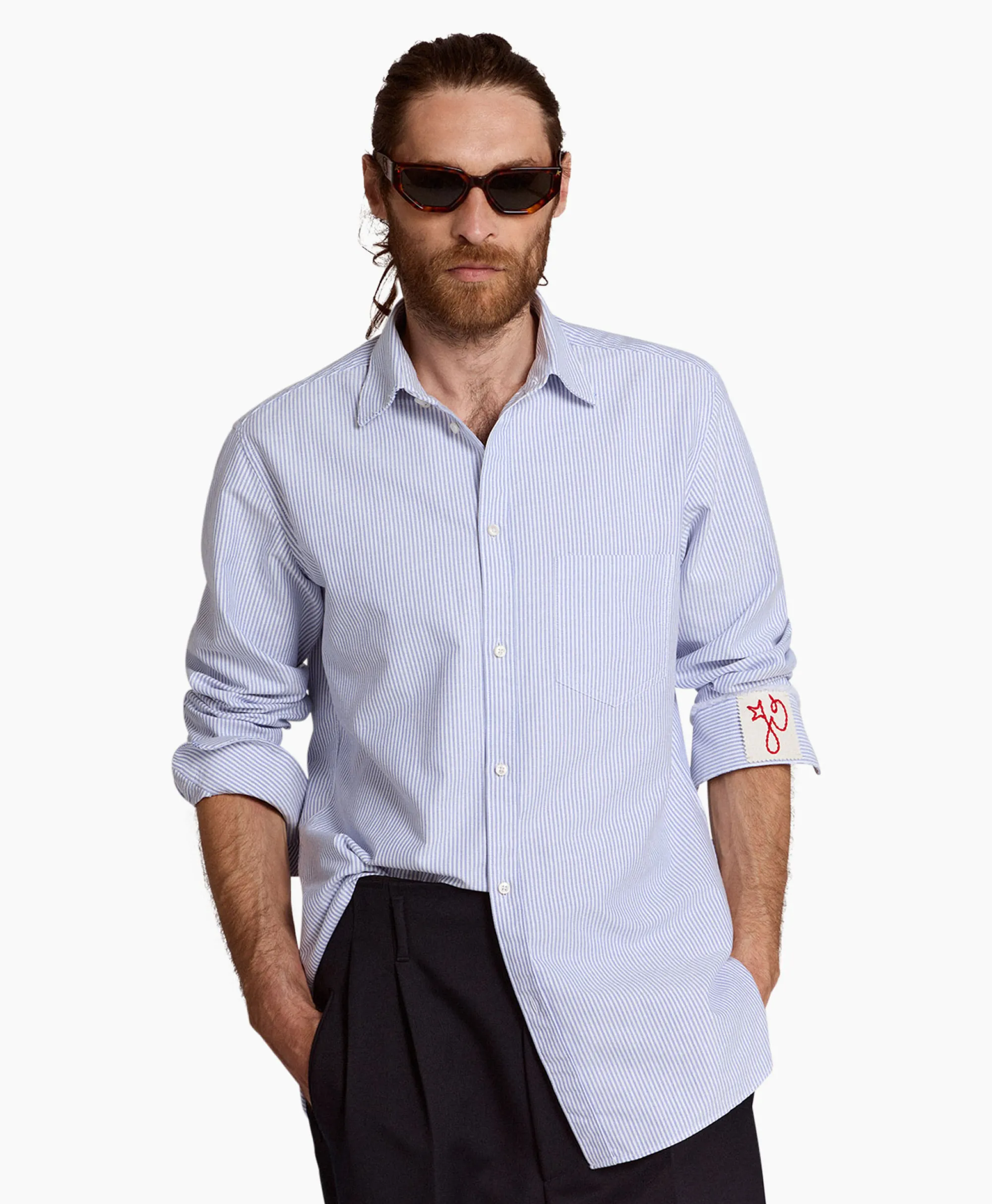 Golden Goose Overhemd Golden M's Regular Striped Cotton Oxford Blauw*Heren Overhemden