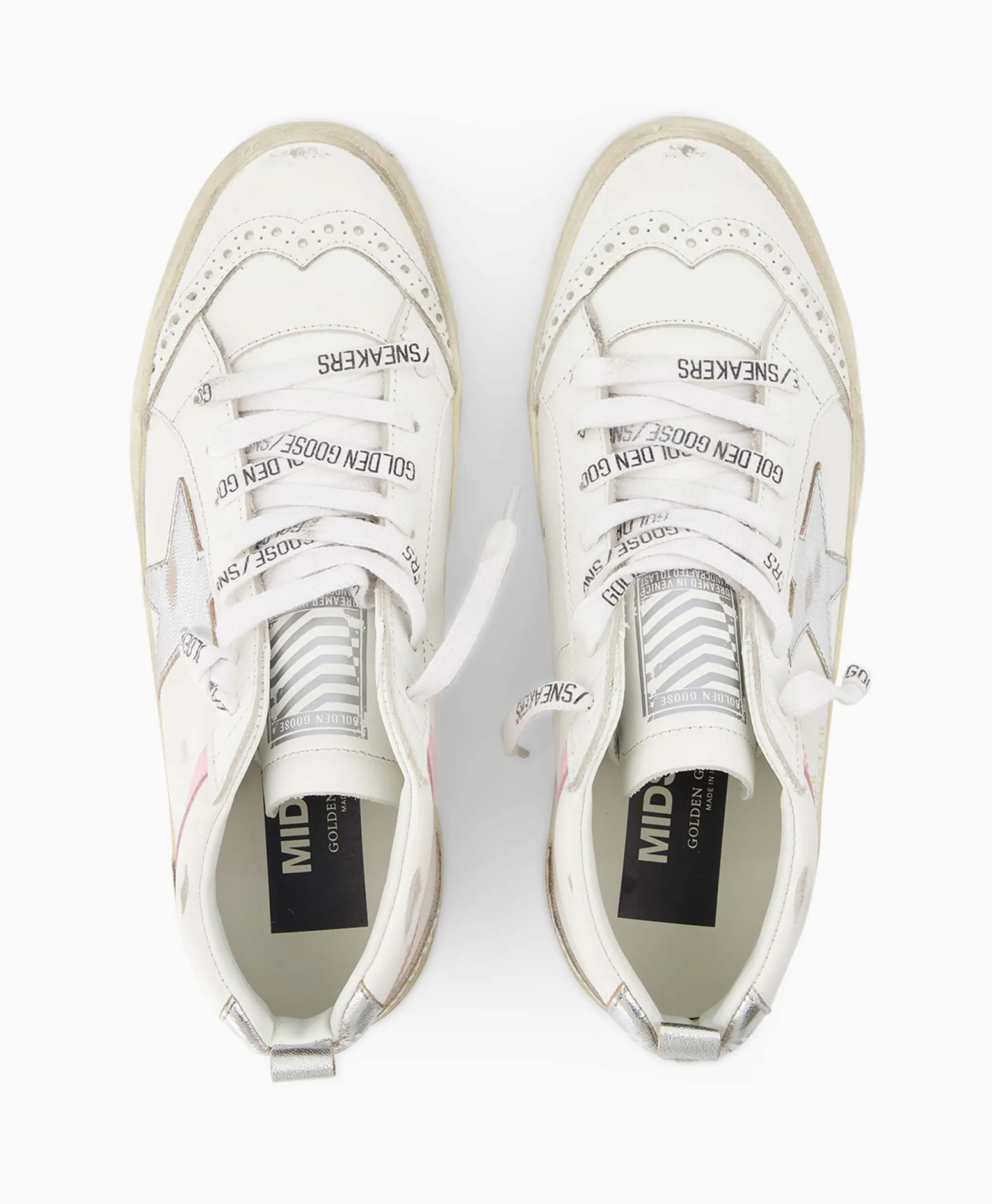 Golden Goose Sneaker Mid Star Leather Upper And Wave Wit*Dames Sneakers