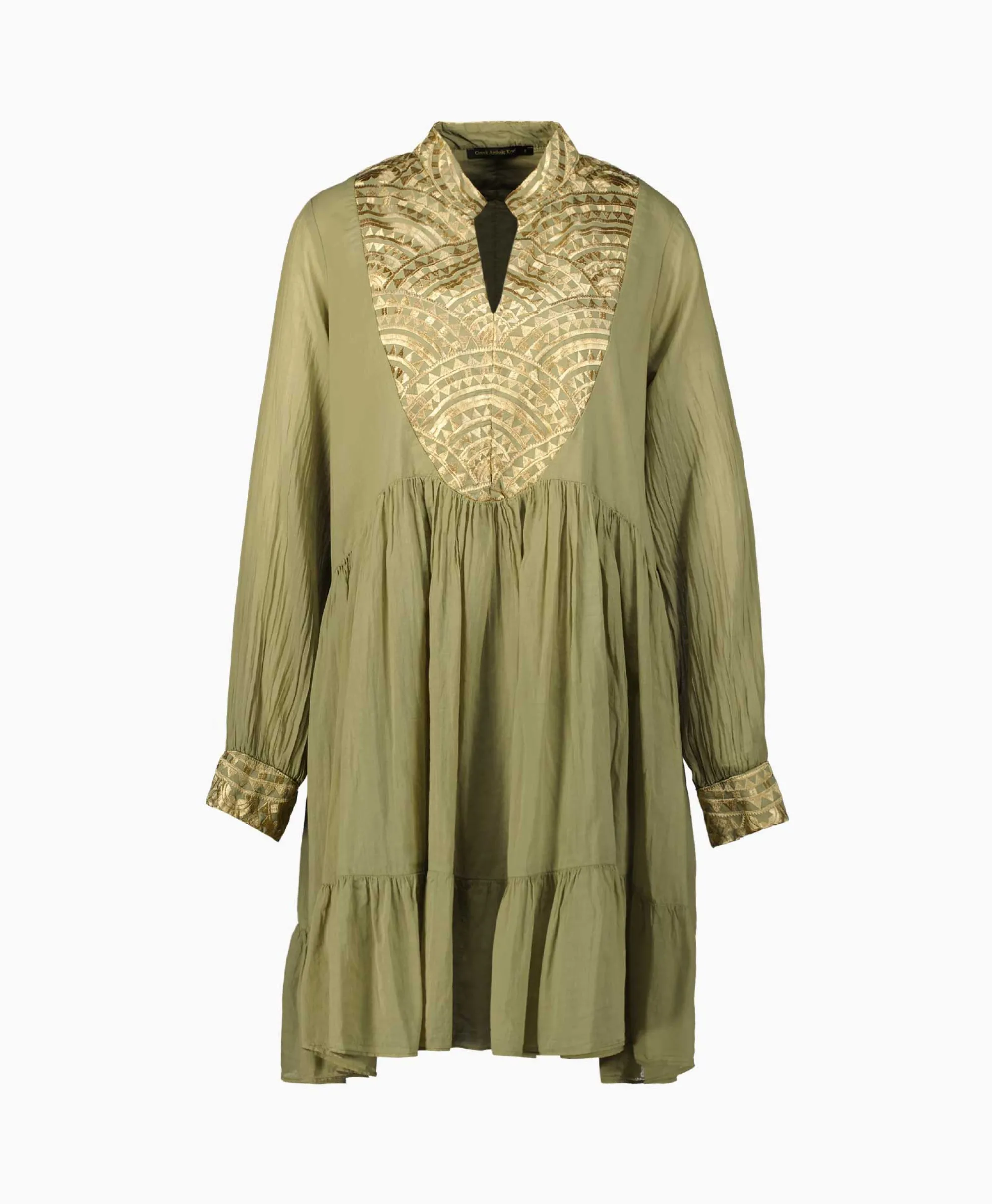 Greek Archaic Kori Mini Jurk Short New All Over Cotton Goud*Dames Bruiloftskleding