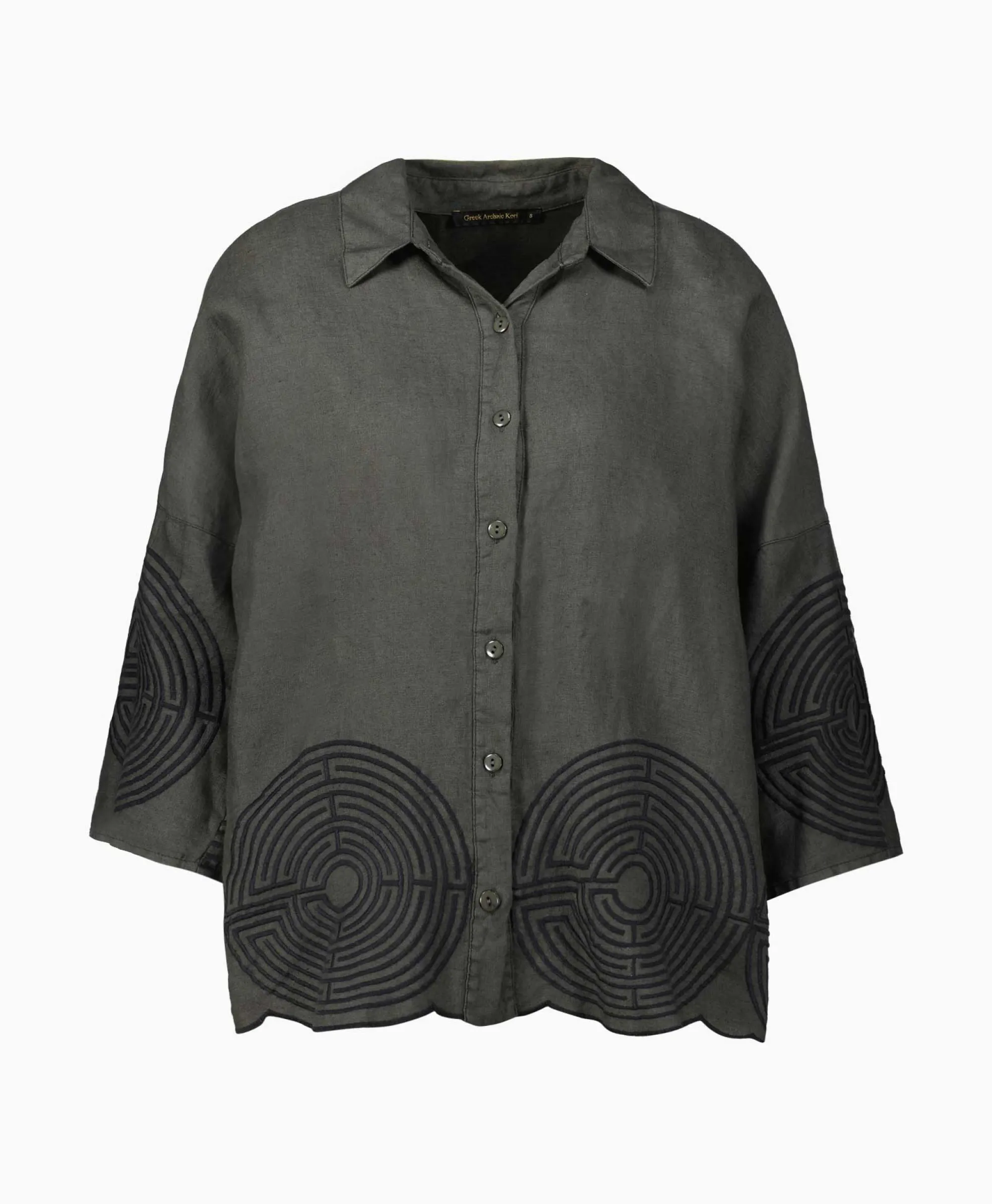 Greek Archaic Kori Top Labyrinth Pleates Buttons Khaki*Dames T-Shirts & Tops