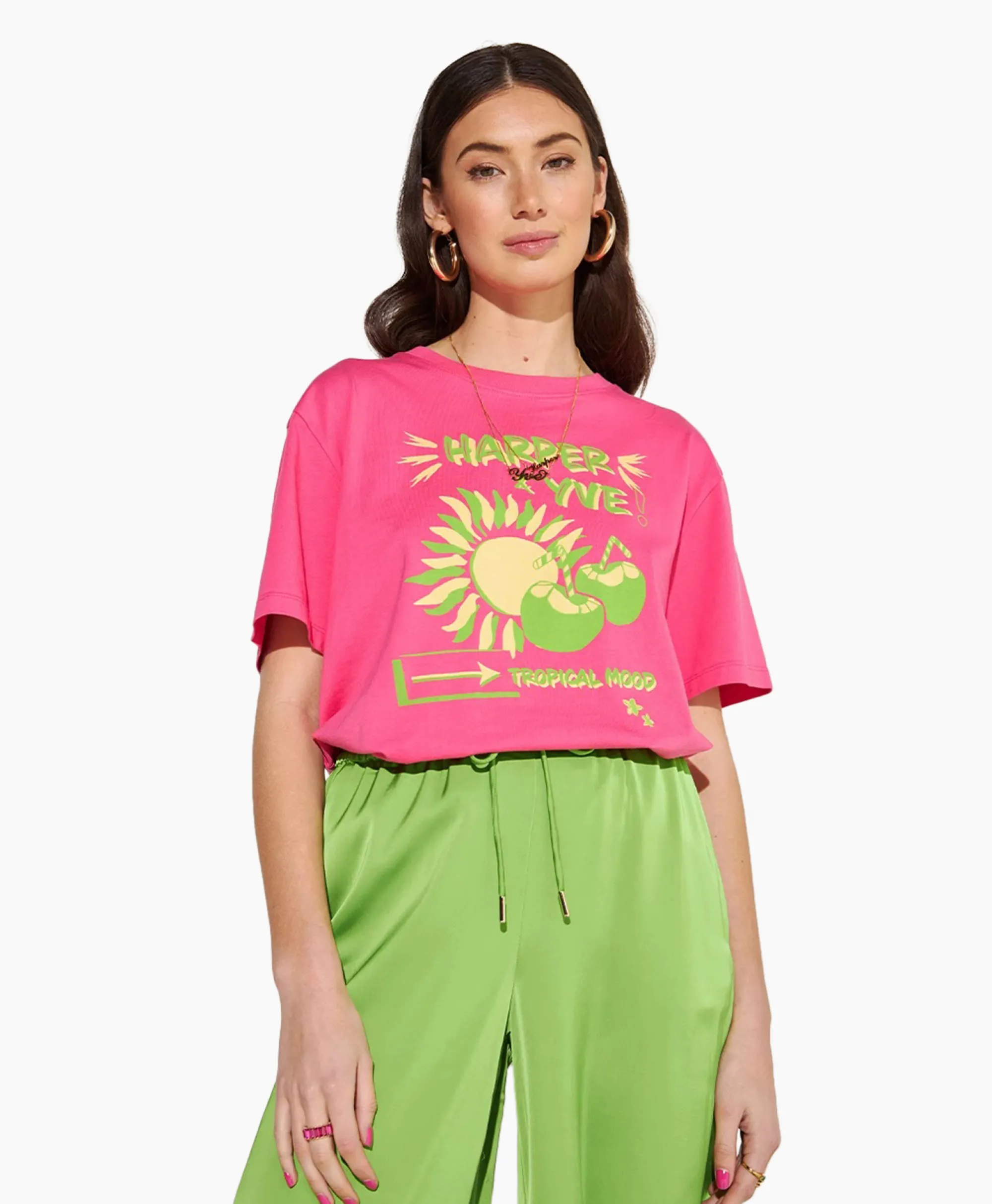 Harper & Yve Harper & Yve T-Shirt Korte Mouw Tropical-Ss Roze*Dames T-Shirts & Tops
