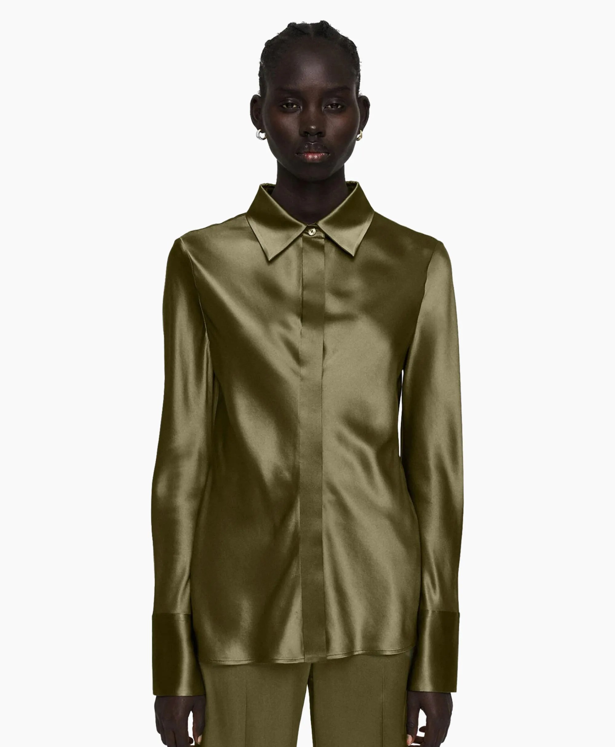 Joseph Blouse Brunel Silk Satin Olijf*Dames Blouses