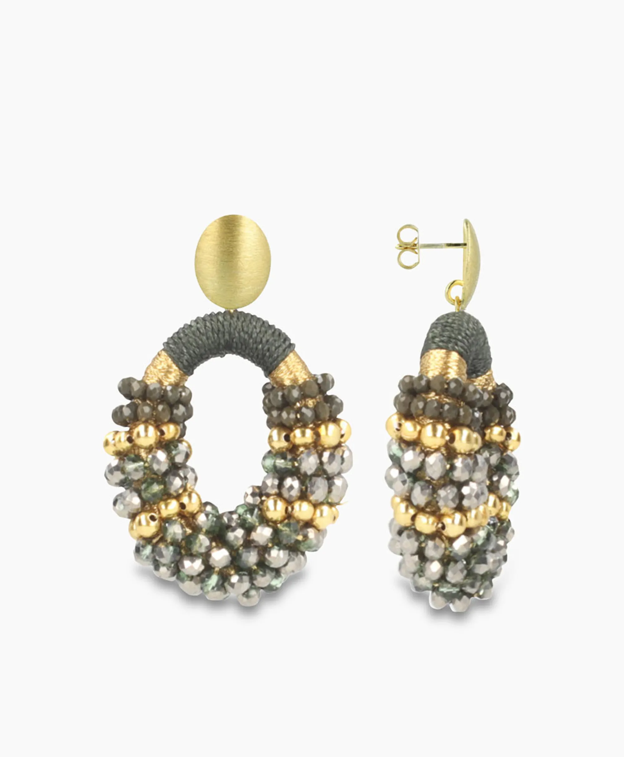 Lott. Gioielli Oorbellen Ce Gb Combi Oval M Gold Stripes Groen*Dames Sieraden