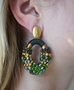 Lott. Gioielli Oorbellen Ce Gb Combi Oval M Gold Stripes Groen*Dames Sieraden