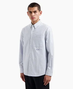 Olaf Hussein Overhemd Oxford Stripe Blauw*Heren Overhemden