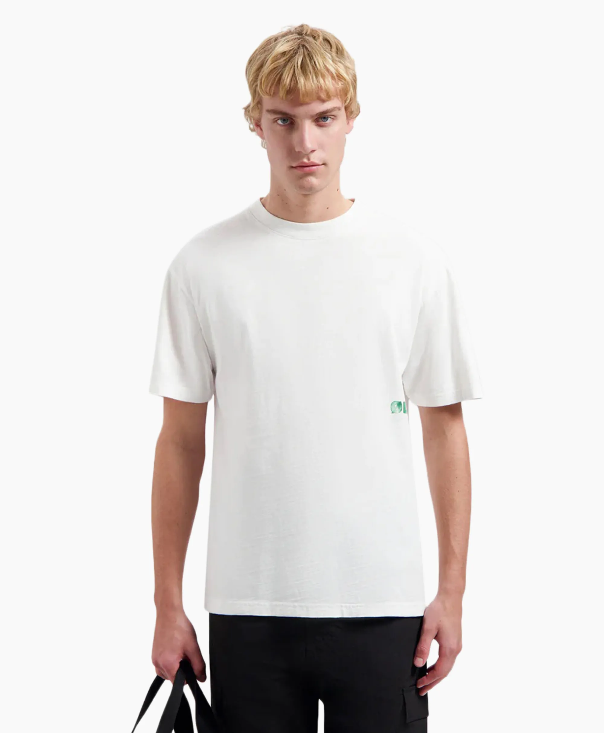 Olaf Hussein T-Shirt Korte Mouw Watercolor Logo Slub Off White*Heren T-Shirts