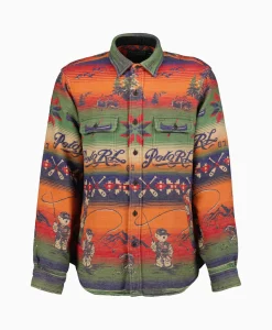 Ralph Lauren Overshirt Flannel Jacquard Blauw Dessin*Heren Jassen