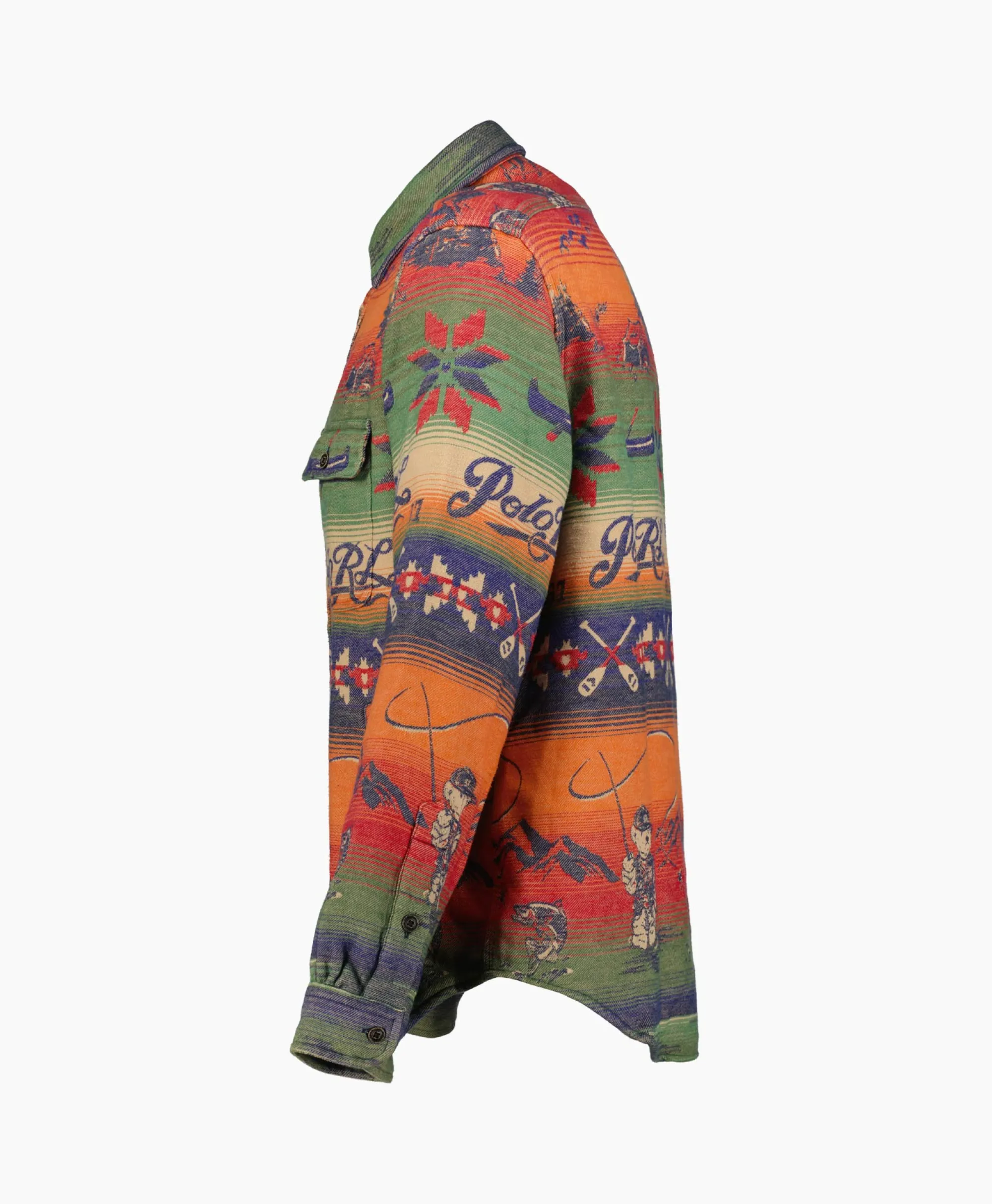 Ralph Lauren Overshirt Flannel Jacquard Blauw Dessin*Heren Jassen