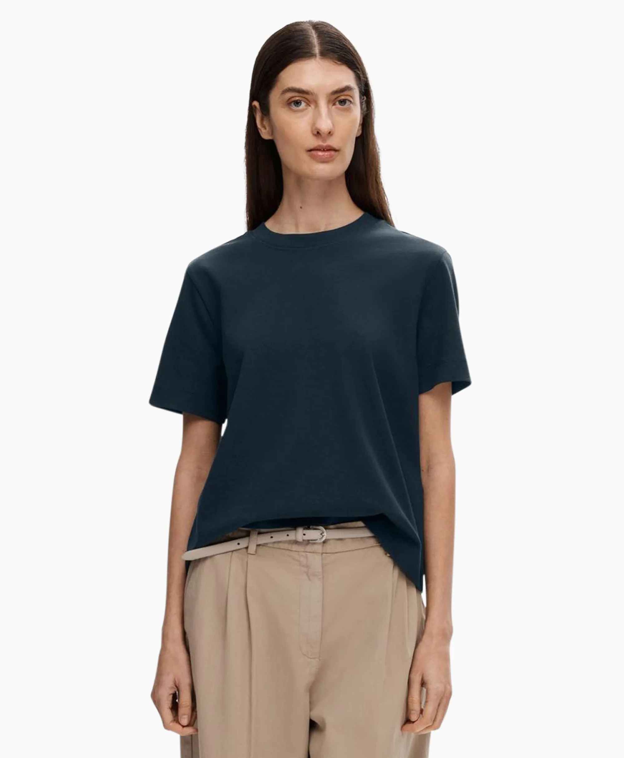 Selected Femme T-Shirt Essential Ssboxy Tee Noos Donker Blauw*Dames T-Shirts & Tops