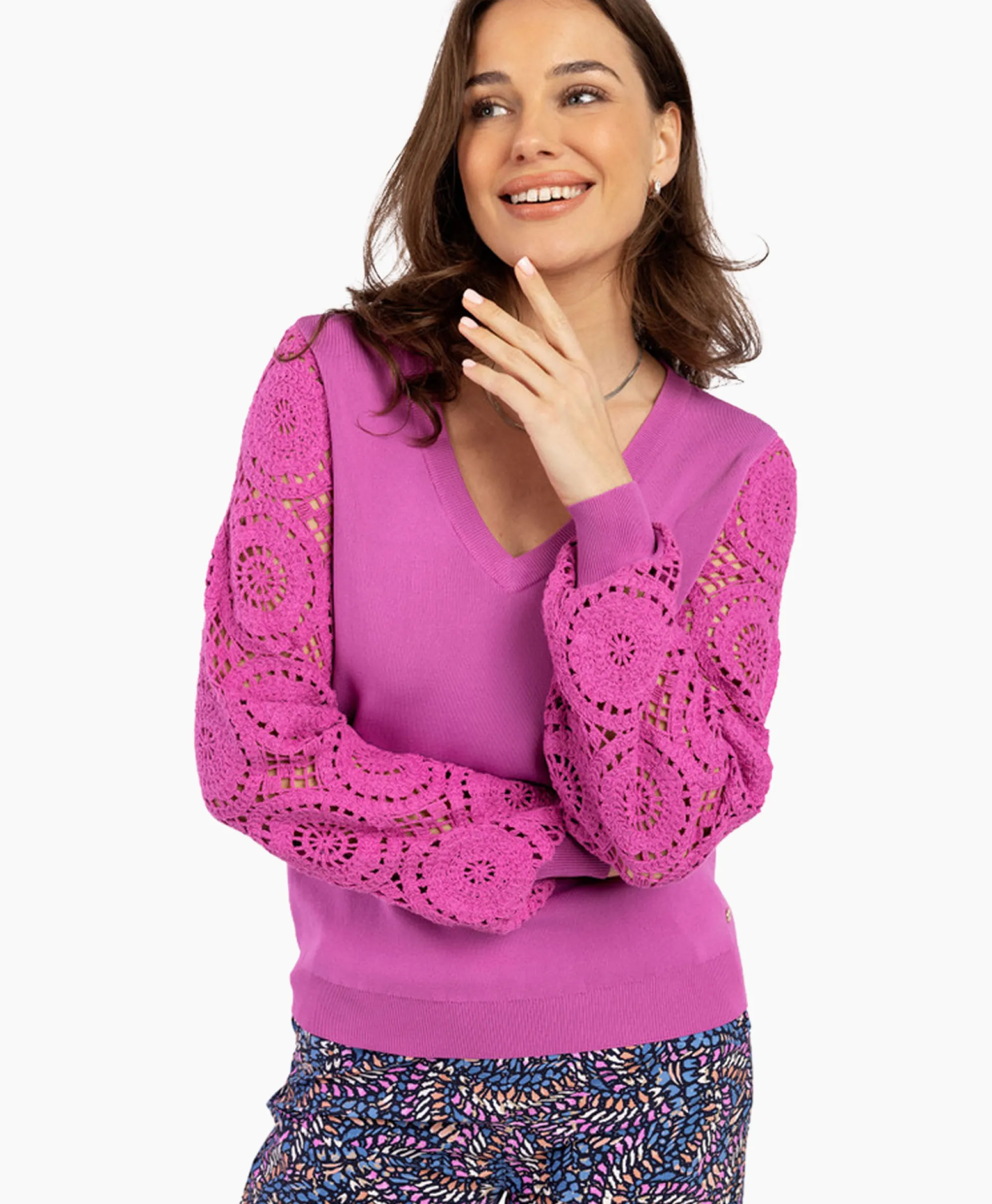 Studio Anneloes Pullover Dinah Crochet Roze*Dames Truien