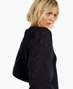 Studio Anneloes Pullover Deana Flower Broderie Donker Blauw*Dames Truien