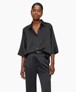 Zenggi Blouse Sating Short Sleeve Zwart*Dames Blouses