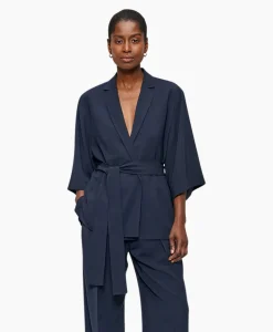 Zenggi Vest Japanse Crepe Kimono Donker Blauw*Dames Vesten